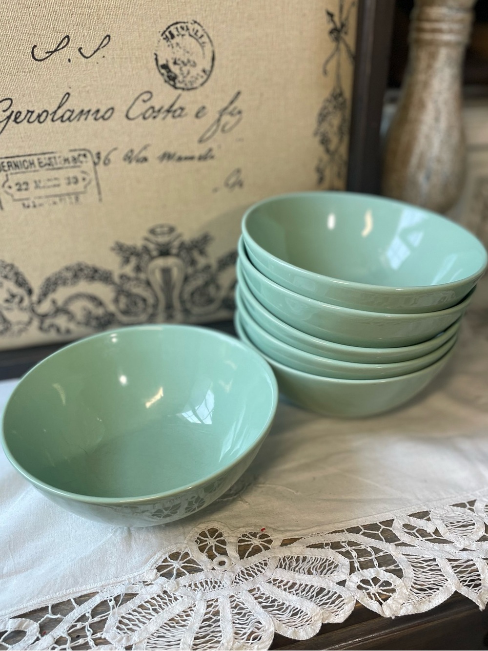 IKEA green ceramic soup cereal salad bowls set of 2